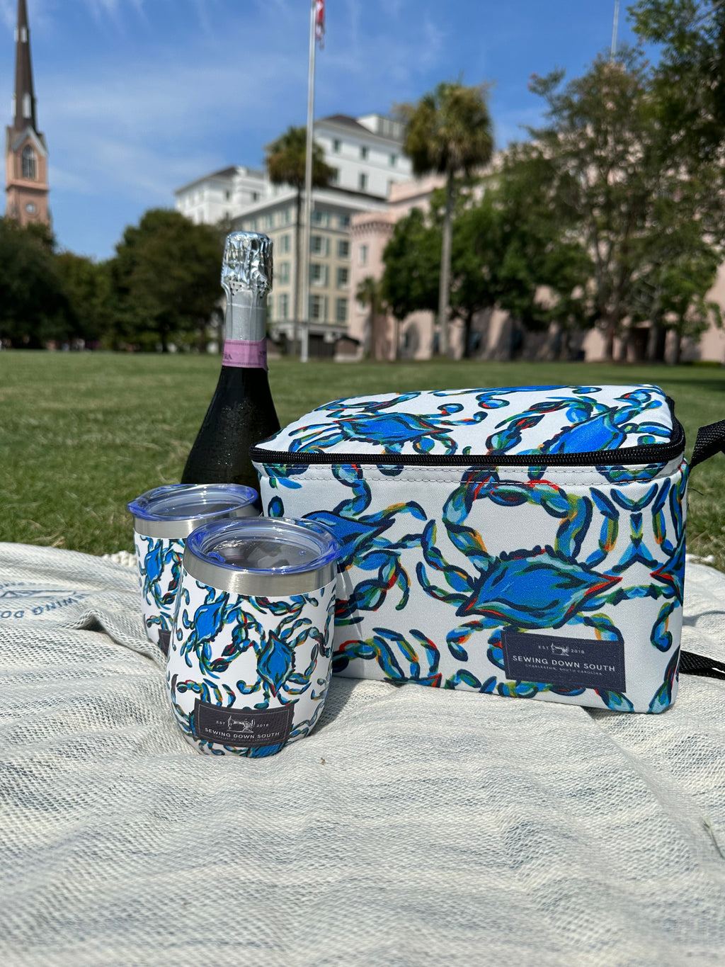 Crab Craze Shades of Blue Wine Tumbler