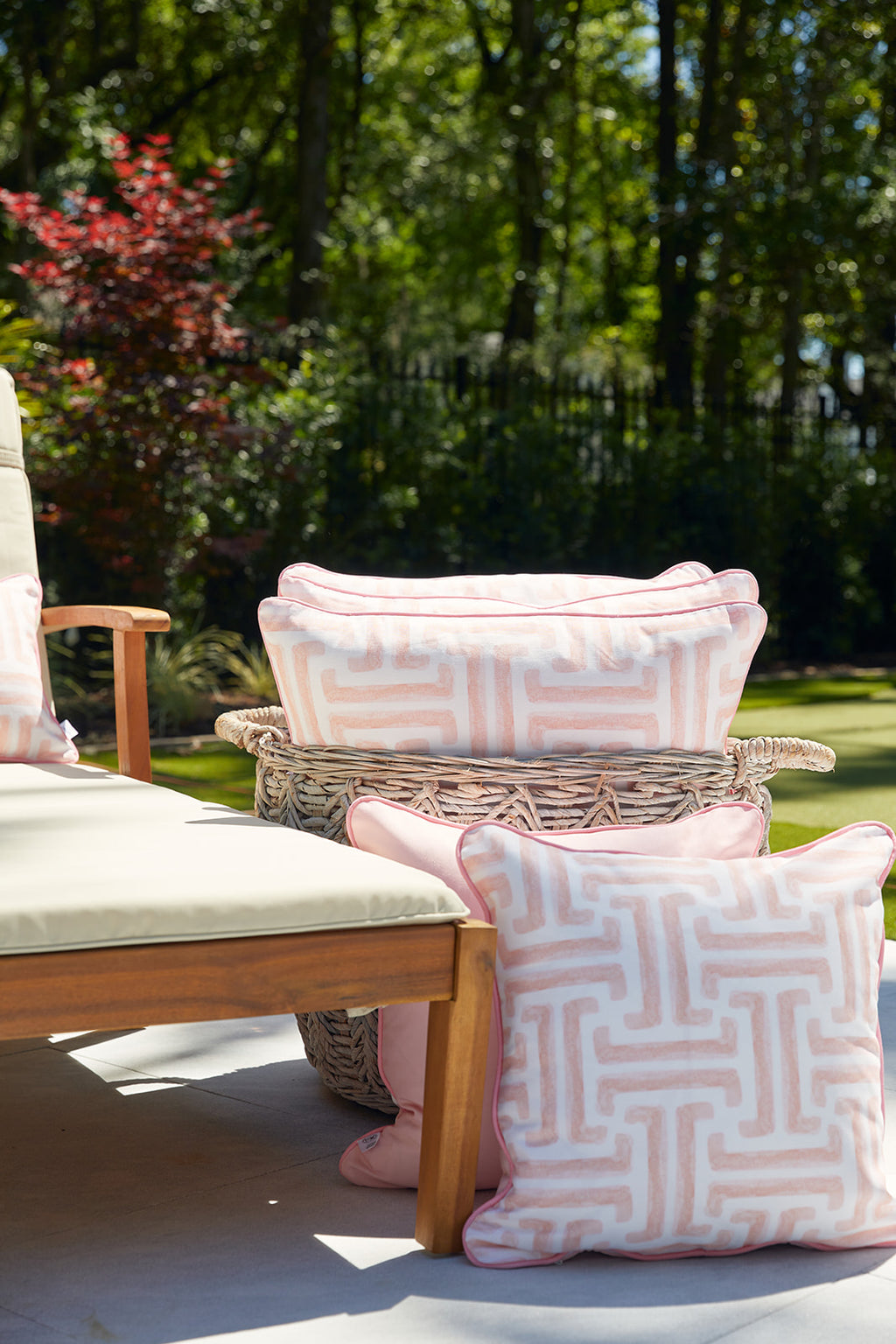 Coral Greek Key Outdoor Pillow