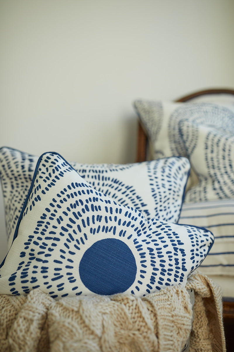 Navy blue and white lumbar sales pillows