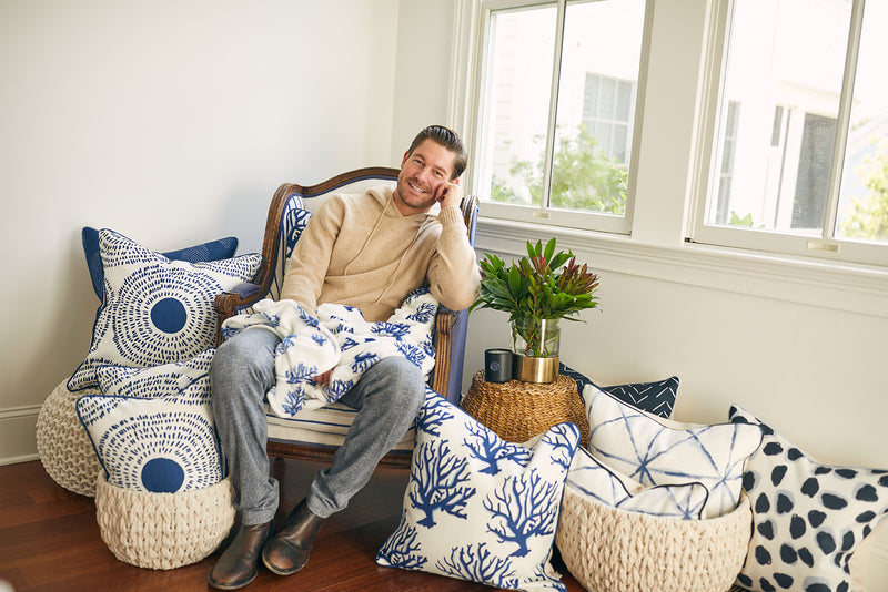 Navy and white lumbar outlet pillow
