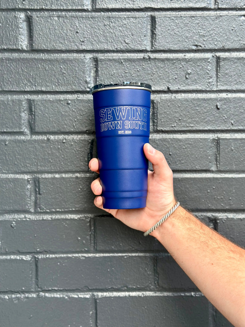 Sew Navy Bundle: Navy Coral Blanket and Navy Tumbler