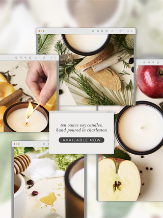 Collage of images featuring candles and apples with a promotional text overlay.