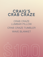 Craig's Crab Craze Bundle: Pre-Filled Crab Craze Lumber Pillow, Wine Tumbler, Wave Blanket