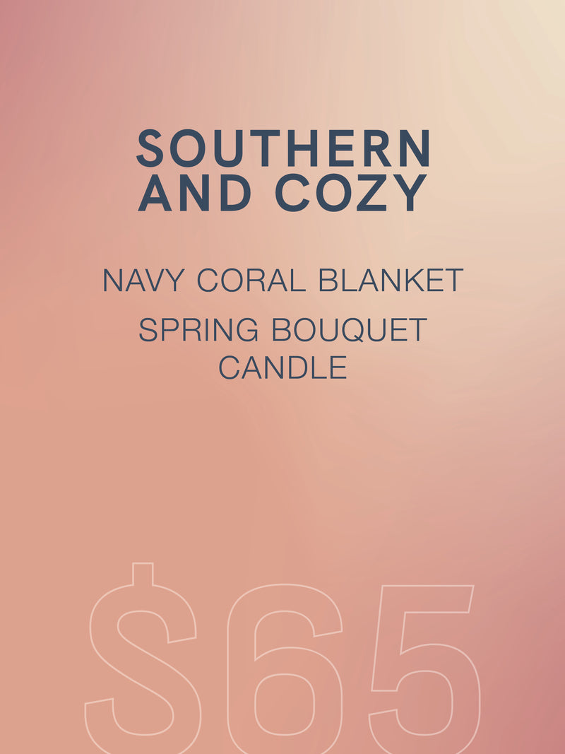 Southern & Cozy Bundle:  Navy Coral Blanket + Spring Bouquet Candle