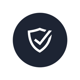 A white shield icon with a checkmark sits in a dark circle, symbolizing protection and checkout security. The solid black background emphasizes the Order Protection product, ensuring peace of mind.