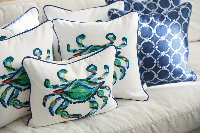 Blue Crab Chain Stitch Decorative Throw Pillow 18x18 (Insert Included)