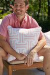 Coral Greek Key Outdoor Pillow