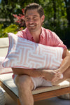 Coral Greek Key Extended Lumbar Outdoor Pillow