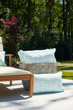 Mint Greek Key Extended Lumbar Outdoor Pillow