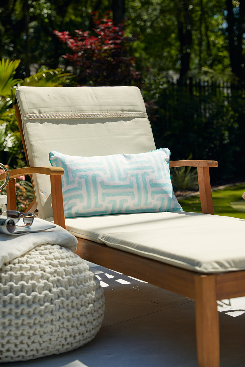 Mint Greek Key Extended Lumbar Outdoor Pillow