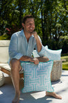 Mint Greek Key Outdoor Pillow