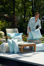 Mint Greek Key Outdoor Pillow