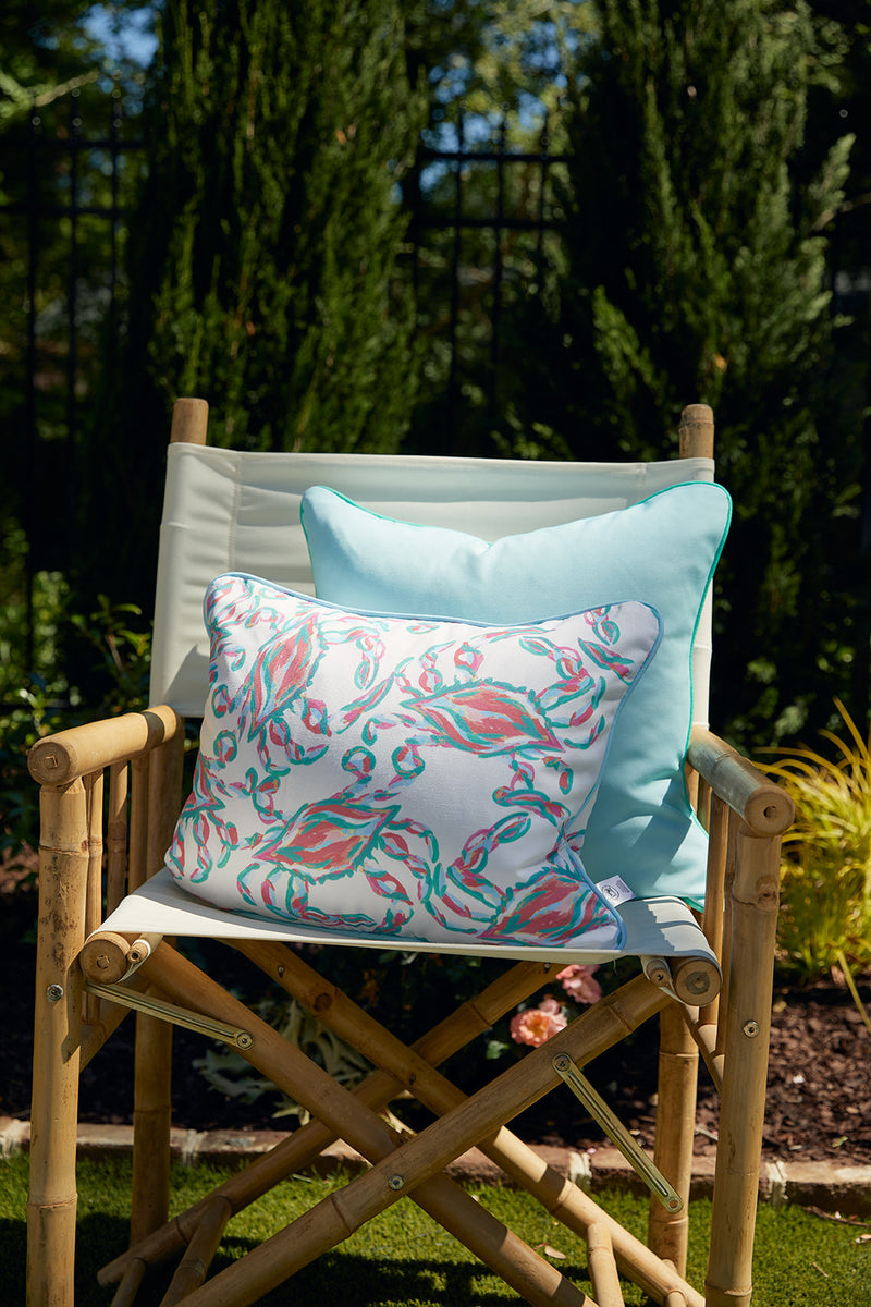 Coral Crab Craze Lumbar Outdoor Pillow