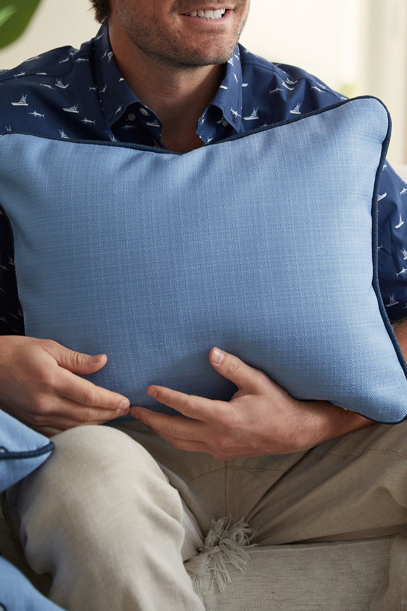 Bel Air Blue Large Rope Rounds Lumbar Pillow Sewing Down South