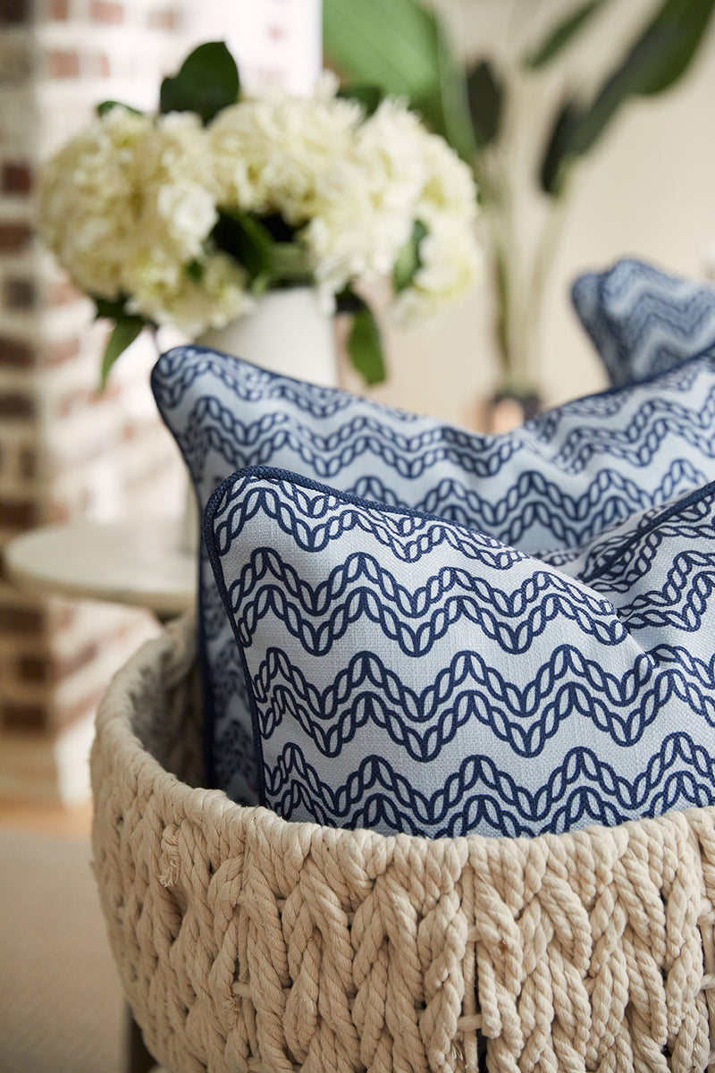 Navy Chevron Ropes Pillow Sewing Down South