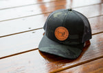 Sewing Down South Leather Patch Trucker, Darkest Camo