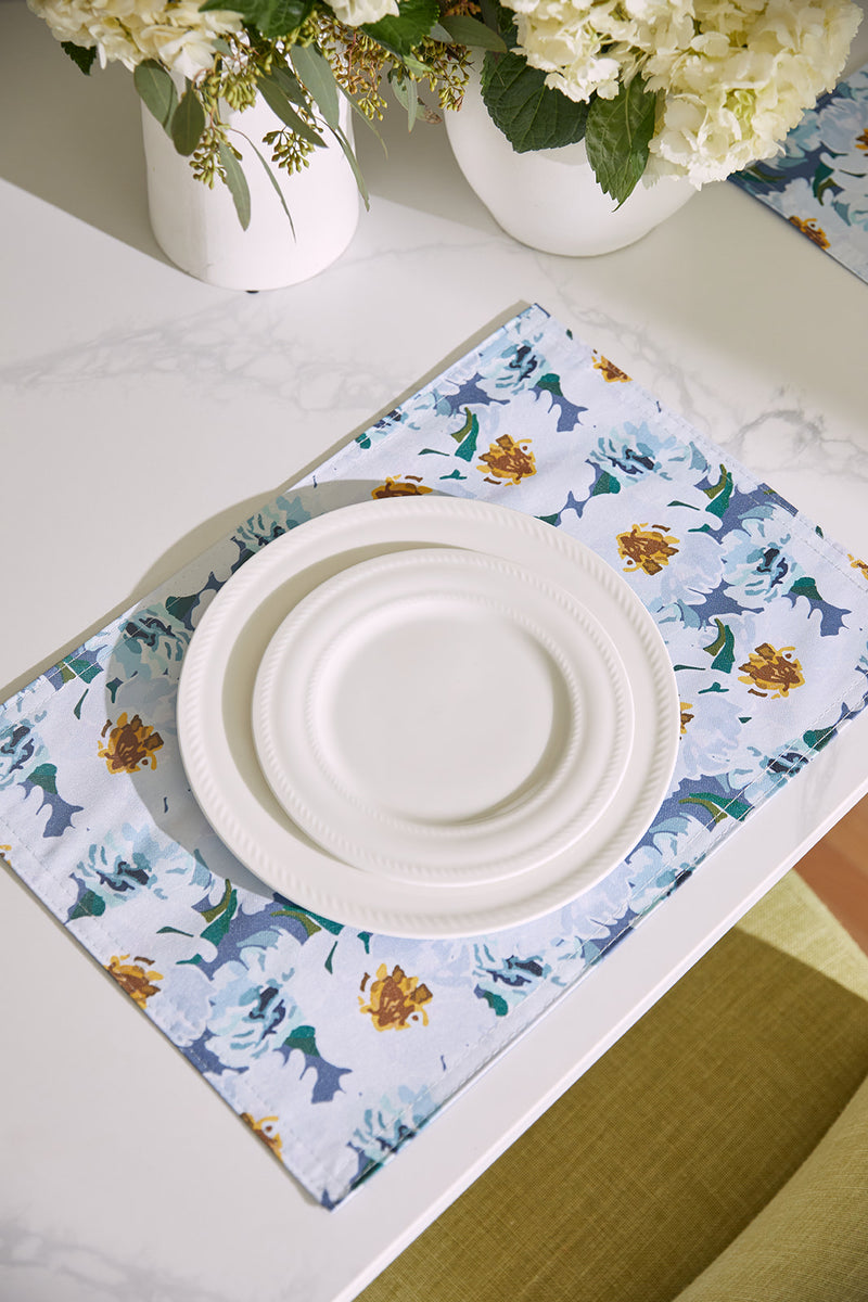 Bee & Florals Collection: Reversible Blossoming Peonies Placemat, Set of 4