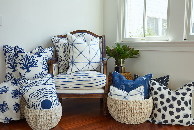 Modern Collection Navy Medallion Lumbar Pillow Sewing Down South