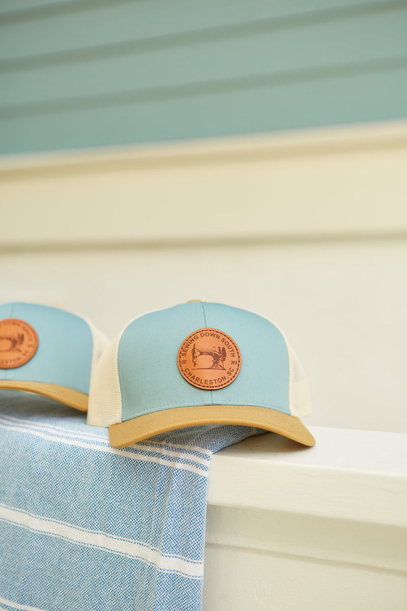 Sewing Down South Leather Patch Trucker, Smoke Blue
