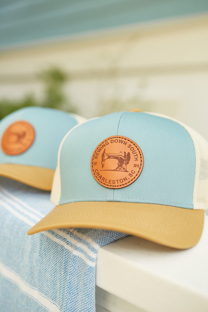Sewing Down South Leather Patch Trucker, Smoke Blue